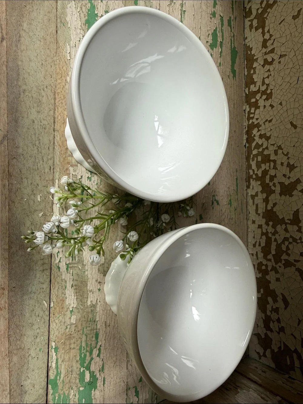 🌿Classic White Pedestal Ceramic Dessert Bowls - Set of 2